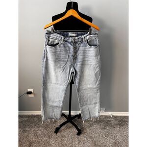 KanCan Crop Jeans High Rise Button Fly Frayed Hem Light Wash Women's Size‎ 32